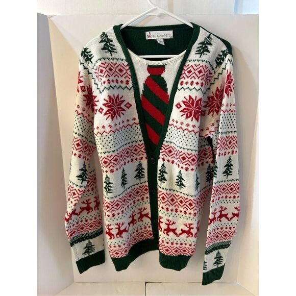 Jolly Sweaters Medium Ugly Christmas Trees Snowflakes rn#73352 unisex? - Picture 1 of 5